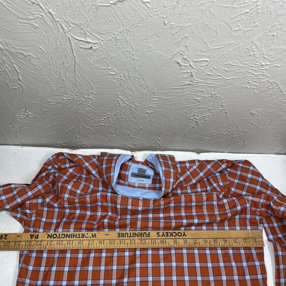 Johnston & Murphy Orange Long Sleeve Cotton Tailored Fit Check Shirt Mens Large - Picture 5 of 5